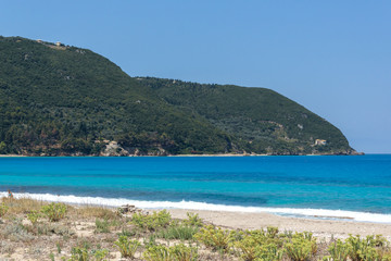 Naklejka na ściany i meble Panoramic view of Girapetra Beach with blue waters, Lefkada, Ionian Islands, Greece