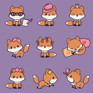 Kawaii foxes icons