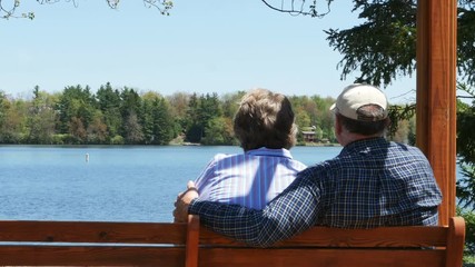 3576 Retired Couple Looking at Lake on Mountain Top, 4K