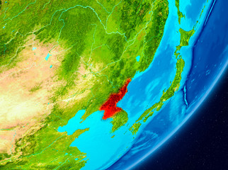 Orbit view of North Korea in red