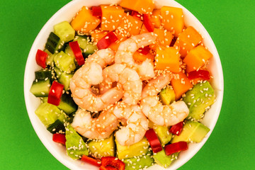 Hawaiian Shrimp or Prawn Poke Bowl With Sweet Potatoes Avocado And Cucumber