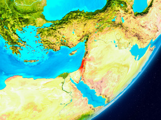 Orbit view of Israel in red