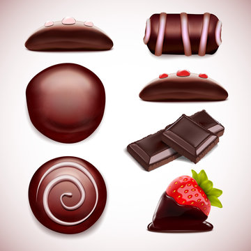 chocolate candies realistic vector set