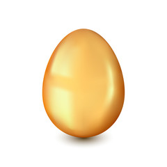 Golden Easter egg on a white background with a light shadow