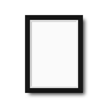 Photo frame with black borders. Wooden photo frame with blank space for motivational text, quotes, pictures and posters