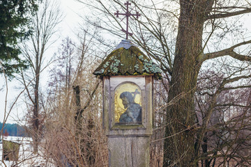 Wooden pole chapel in Soce village in Podlasie region of Poland