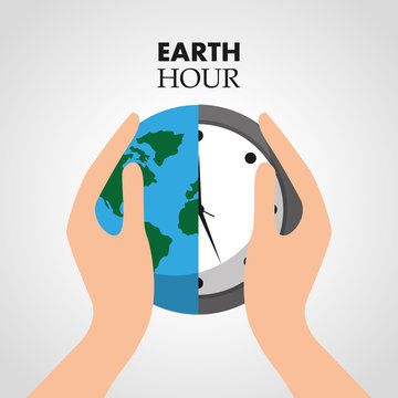hand holding earth hour clock protection eco vector illustration