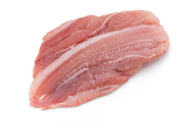Fillet of Fish Pangasius. Isolated on white background.