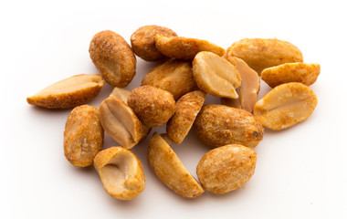Peeled peanuts on the isolated background.