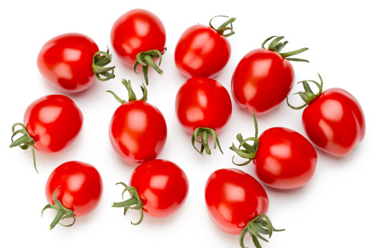 Plum tomatoes isolated on white background. Top view