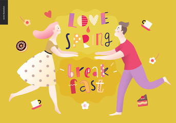 Love, spring, breakfast Lettering composition