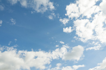 The light blue sky with white clouds for background or texture. Copy space