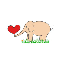 Elephant with hearts stands on the grass. Vector illustration .