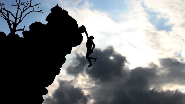 3690 Rock Climber Hanging Off Cliff Silhouette Animation, 4K