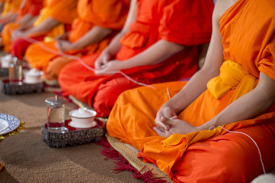 Close Up Of Thai Monk In Wedding Ceremony