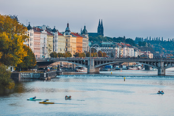 embankment of the Vltava river in Prague, the capital of Czech Republic