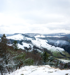 Panorama vom Schwarzwald mit verschneiten Hügeln