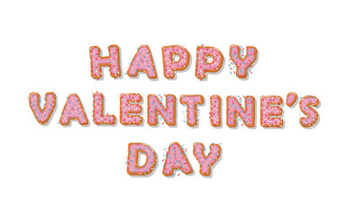 Fototapeta premium Happy Valentine's day. Biscuit cartoon hand drawn letters. Cute design in pastel pink colors.