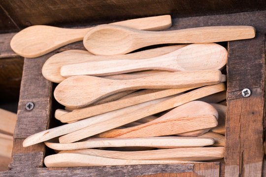soup spoon or tablespoon made of wood