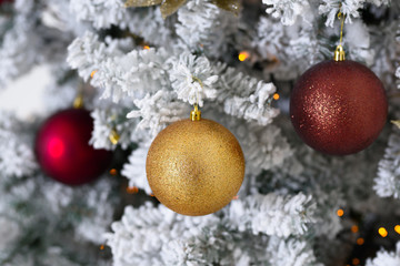 Christmas tree decoration on blurred background. Winter mood.