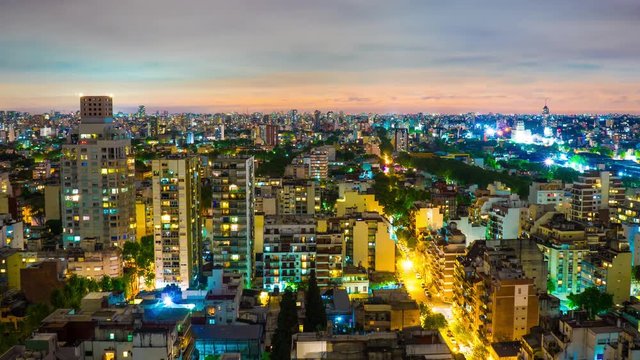Time-lapse view of the skyline of the city at night on September 7, 2016 in Buenos Aires, Argentina.
