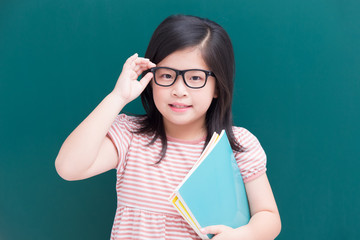 cute girl with green chalkboard