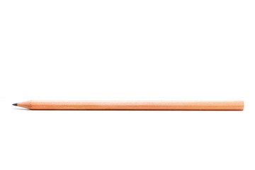 Close up brown wood long pencil isolated on white