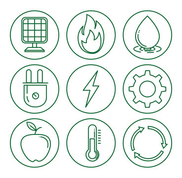 set of eco energy elements environmental and ecology concept vector illustration graphic design