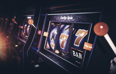 Naklejka premium Row of Vegas Slot Machine
