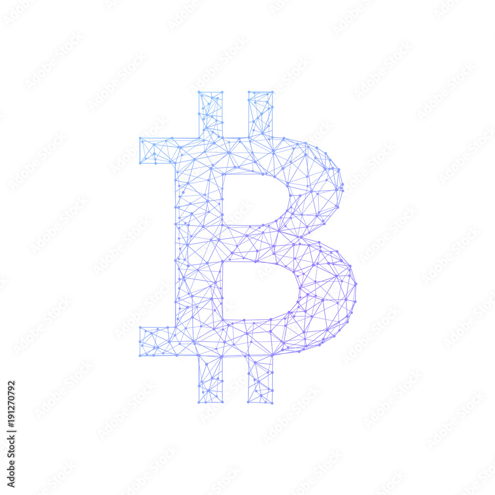 Poster bitcoin coin symbol isolated on white background in abstract polygon blockchain technology network s