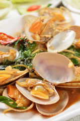 Delicious Taiwan's seafood - Fried clams with basil   