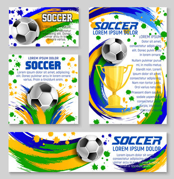Soccer ball and trophy card of football sport club
