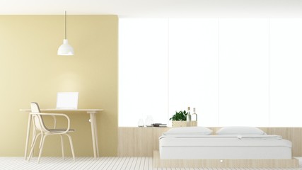 The interior bedroom space furniture and background white decoration minimal in hotel - wall empty space 3d rendering