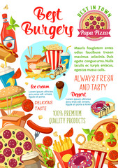 Fast food restaurant, burger cafe, pizzeria poster