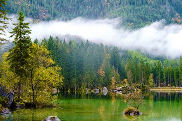 Wonderful autumn of Hintersee lake Germany