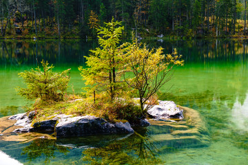Wonderful autumn of Hintersee lake Germany