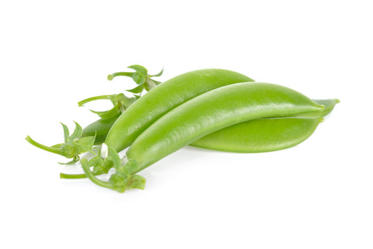 fresh sweet green peas on white background