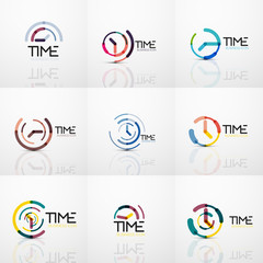 Collection of vector abstract logo ideas, time concepts or clock business icon set