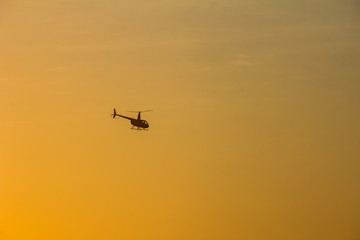 Fototapeta na wymiar seagul flying during a beautiful orange sunset