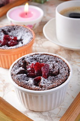 Chocolate souffle  on restaurant table 