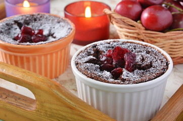 Chocolate souffle  on restaurant table 