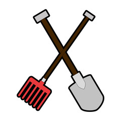 gardening shovel and rake isolated icon vector illustration design