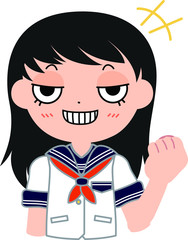 ロングヘアー・セーラー服のおてんば女子生徒　笑う