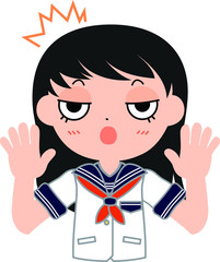 ロングヘアー・セーラー服のおてんば女子生徒　驚く