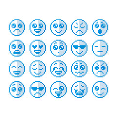 Set of emoticons, pixel emoji. Characters isolated. Vector