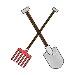 gardening shovel and rake isolated icon vector illustration design