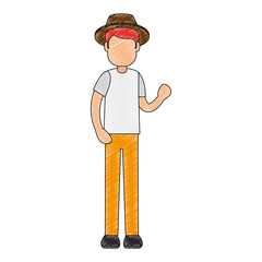 man gardener with hat avatar character vector illustration design