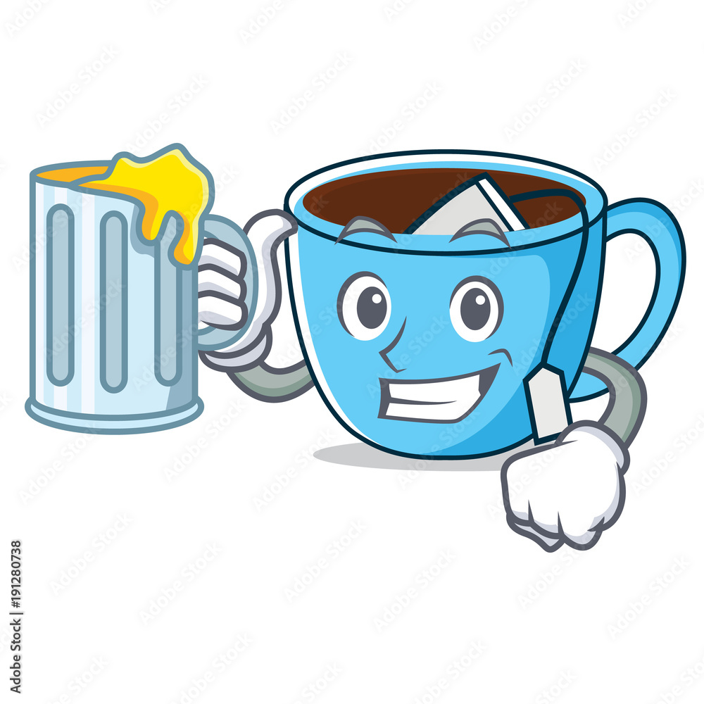 Wall mural with juice tea cup mascot cartoon