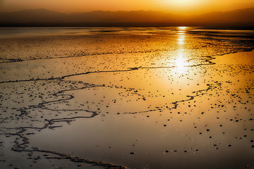 ethiopia africa the sunset reflex  in the   salt  lake