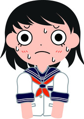 セーラー服を着たショートカットの女子生徒　焦る